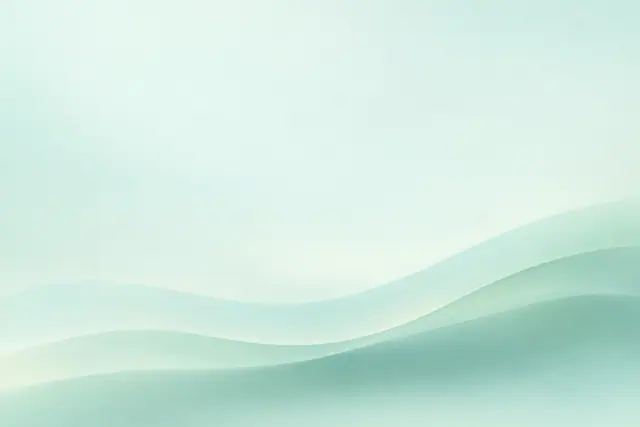 Ondas abstratas em degradê verde-menta e água-marinha na base de um fundo claro com amplo espaço livre.