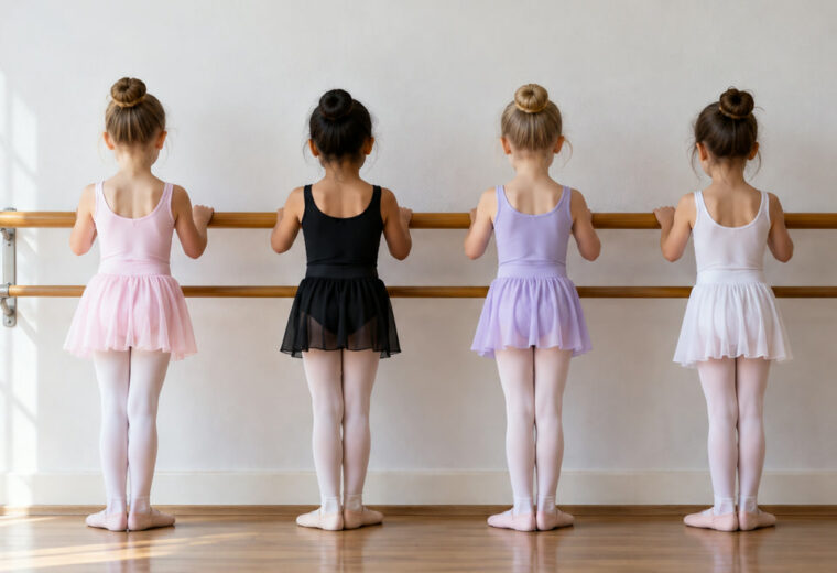 Turma infantil de balé, de costas
