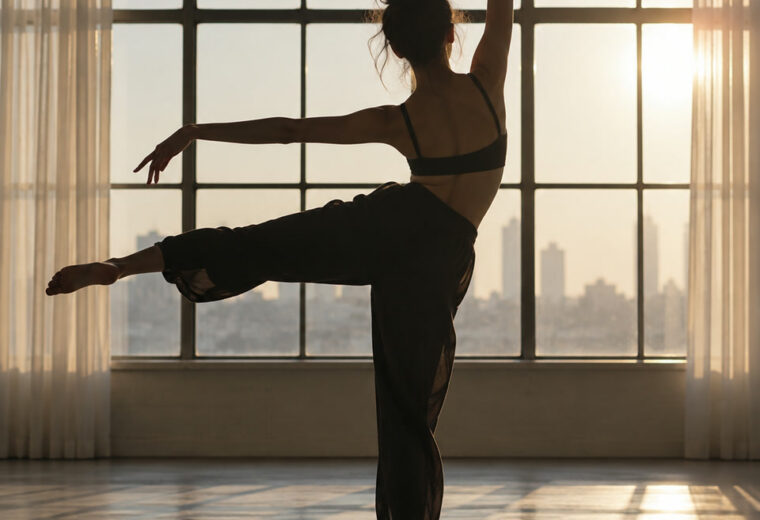 Silhueta de bailarina contra a janela