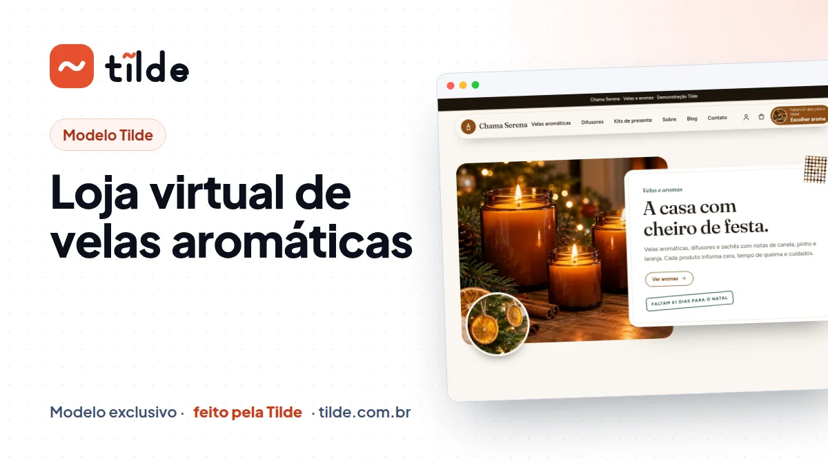 Capa do modelo Chama Serena, loja de velas aromáticas demonstrativa da Tilde