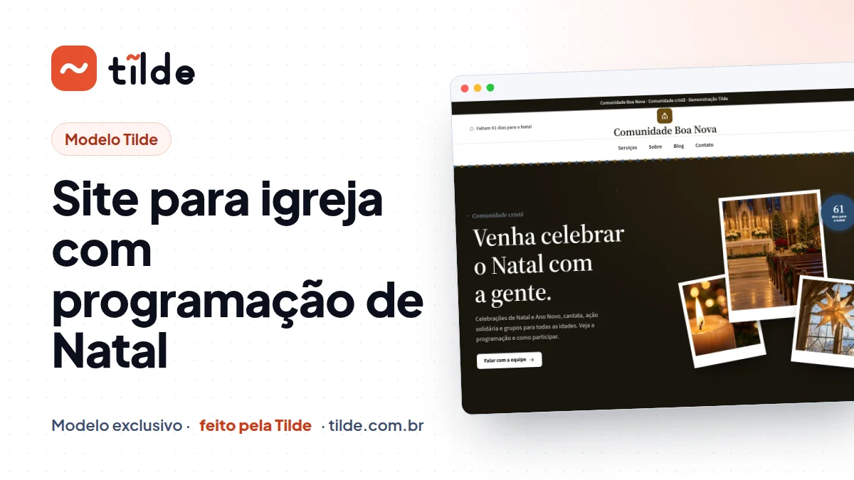 Capa do modelo Comunidade Boa Nova, site para igreja demonstrativo da Tilde