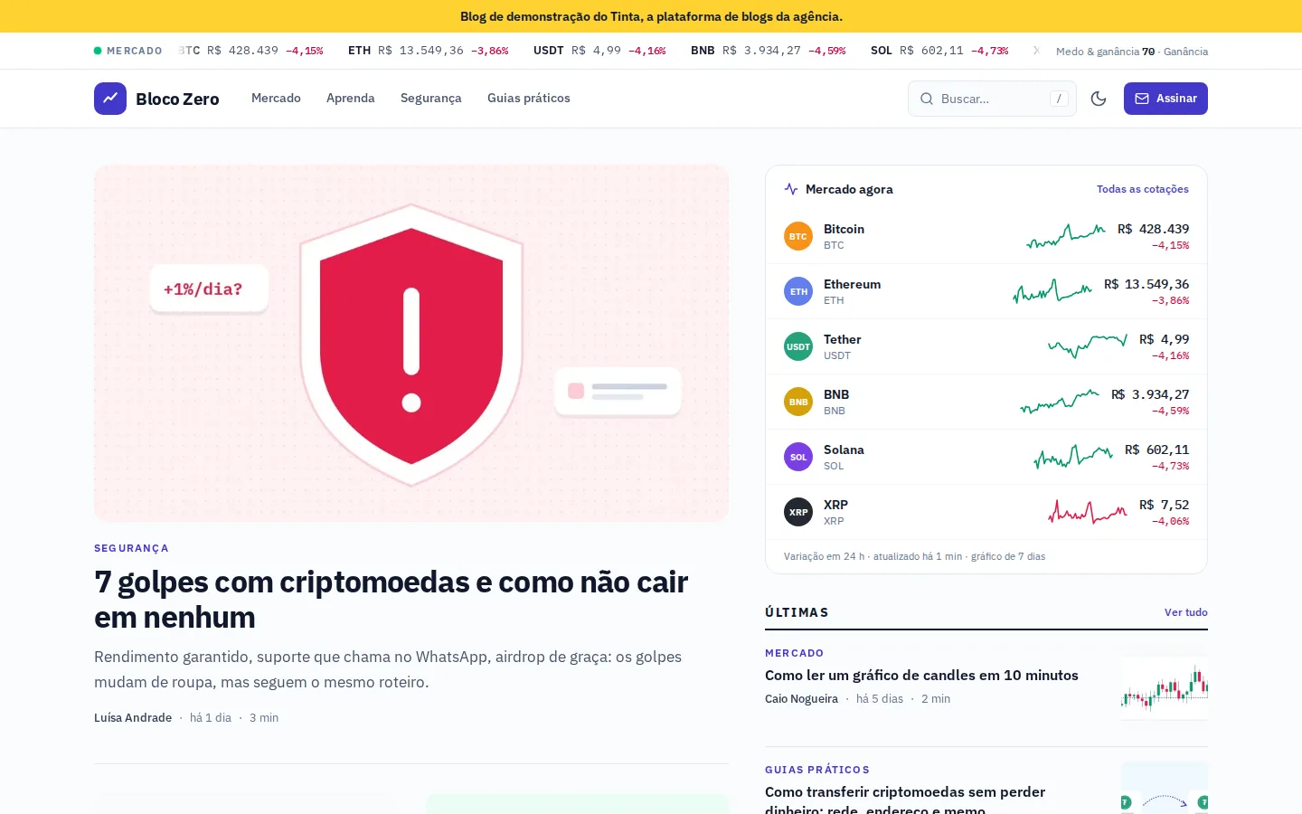 Bloco Zero — portal de criptomoedas com cotações ao vivo