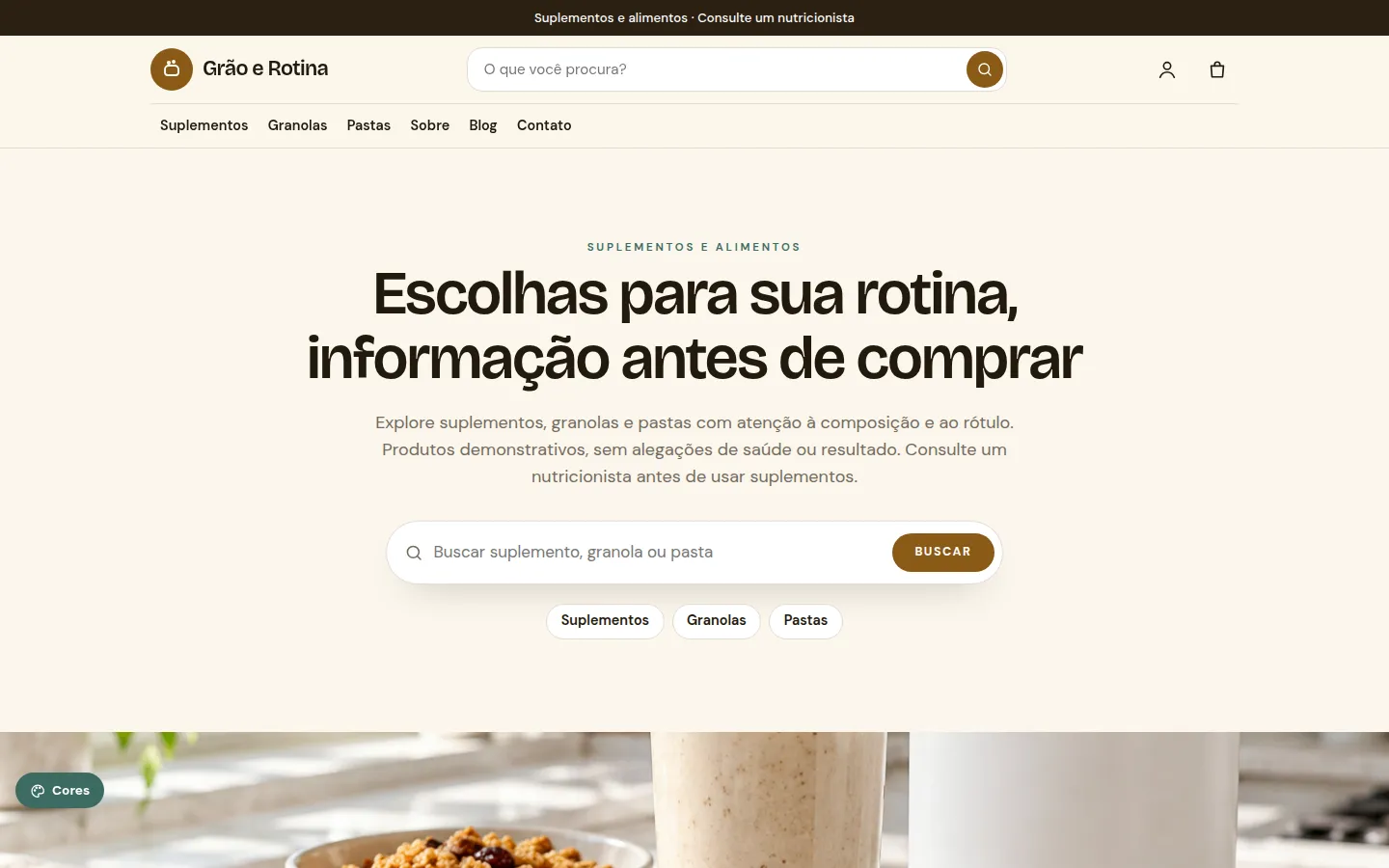 Grão e Rotina — suplementos e alimentação saudável