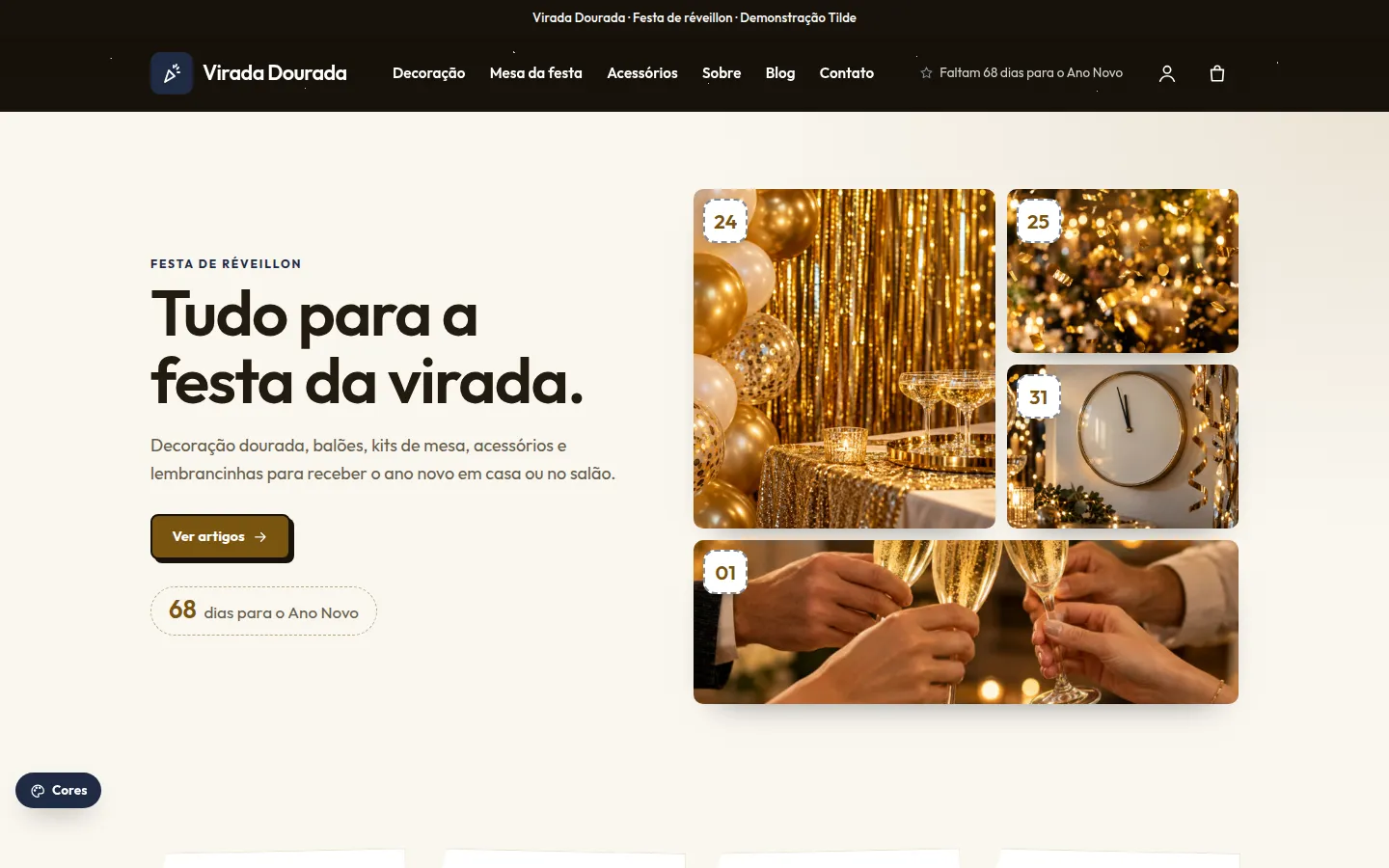 Virada Dourada — artigos para réveillon: Loja virtual WooCommerce